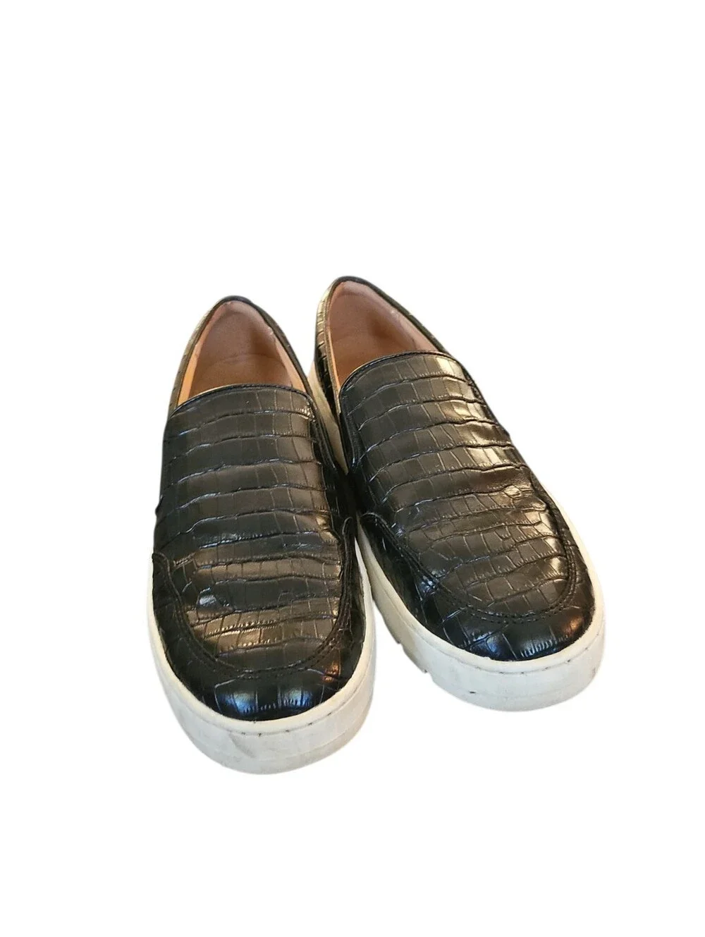 Vionic Slip-on Sneakers - Dinora Croc-Embossed Leather Sneakers Sz 8.5 Black - Picture 2 of 7